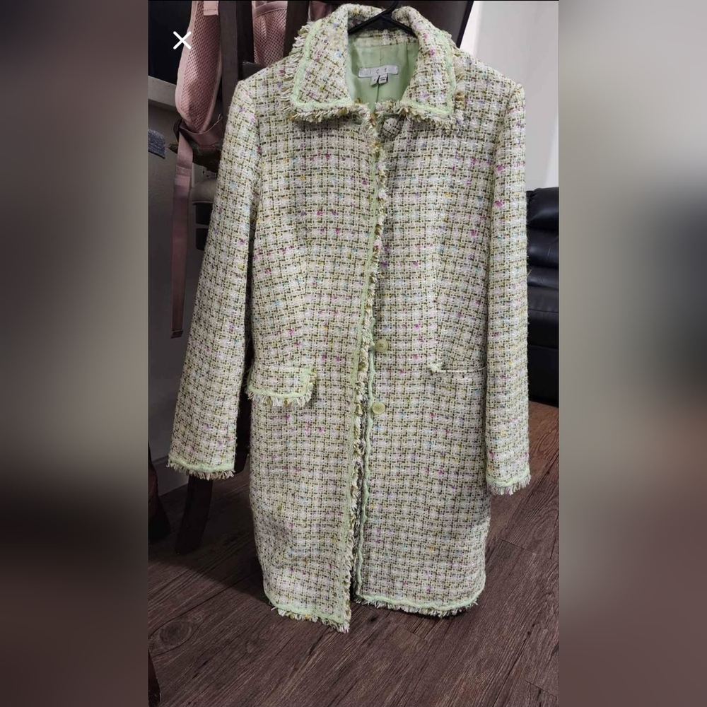 I.C.E. Women's Size 4 Fringed Mint Green Tweed Jacket Coat